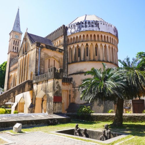 Old Slave Market and Anglican Cathedral in Stone Town Zanzibar